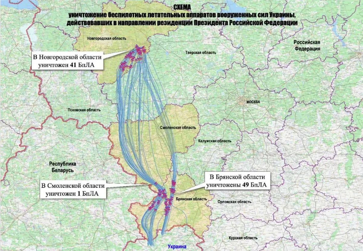 Vlagyimir Putyin elnök rezidenciája elleni támadás (Fotó: Orosz Védelmi Minisztérium)