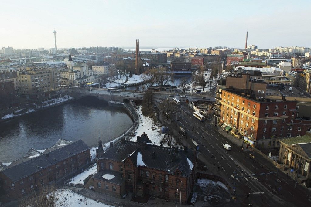 River Tammerkoski runs through the city centre, past the Finlayson Complex, central Tampere, Pirkanmaa, Finland (Photo by Stuart Forster / Robert Harding Premium / robertharding via AFP)