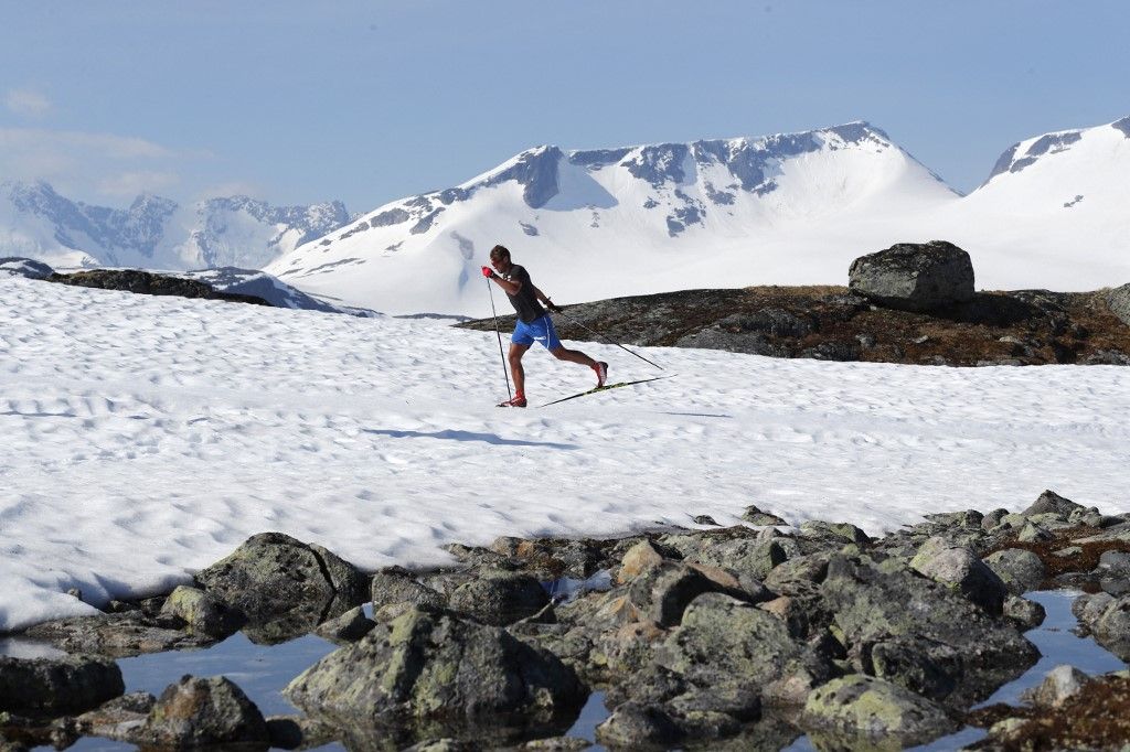 Norwegian cross-country skier Petter Northug is pictured during a training session on the Sognefjellet mountain near Lom, Norway, on a sunny May 30, 2018. (Photo by Cornelius POPPE / NTB Scanpix / AFP) / Norway OUT