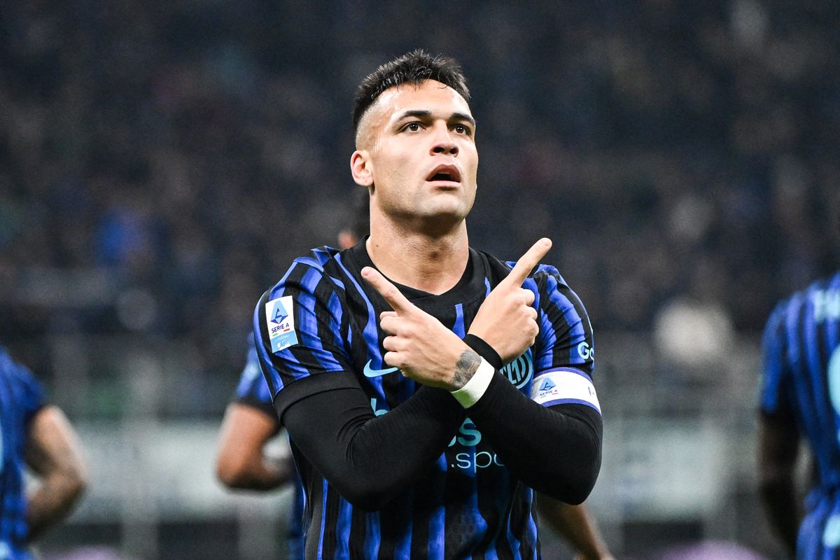 Lautaro Martinez of FC Inter celebrates after a goal during the Italian Serie A football match between Inter FC Internazionale and Calcio Como at Giuseppe Meazza San Siro Stadium in Milan, Italy, on December 5, 2025. (Photo by Tiziano Ballabio/NurPhoto) (Photo by Tiziano Ballabio / NurPhoto via AFP)