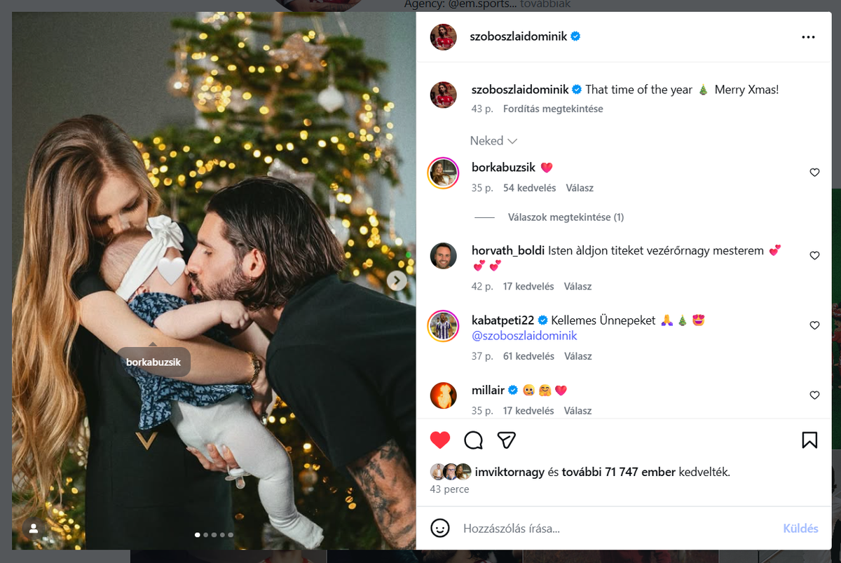 Meghitt karácsony Szoboszlai Dominikéknál (Forrás: Insagram/szoboszlaidominik)