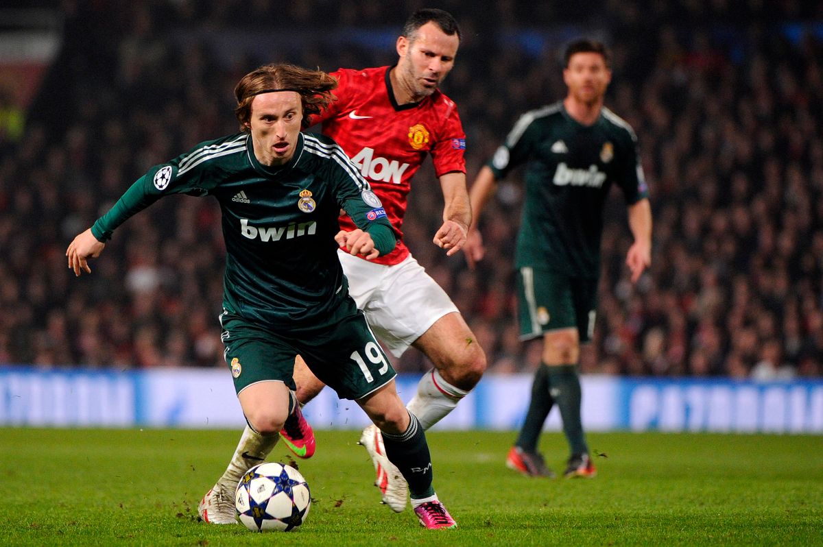 A Real Madrid és Luka Modric 2013-ban teljes zöldben az Old Traffordon