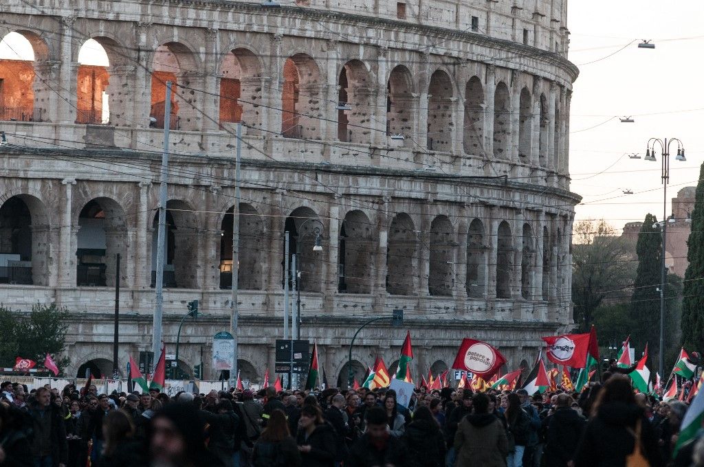 Izrael-ellenes tüntetés Rómában, Olaszországban, 2025. november 29-én, a palesztin néppel való szolidaritás nemzetközi napján. Képünk illusztráció (Fotó: Andrea Ronchini/NurPhoto) (Fotó: Andrea Ronchini / NurPhoto via AFP)Fotó: ANDREA RONCHINI / NurPhoto