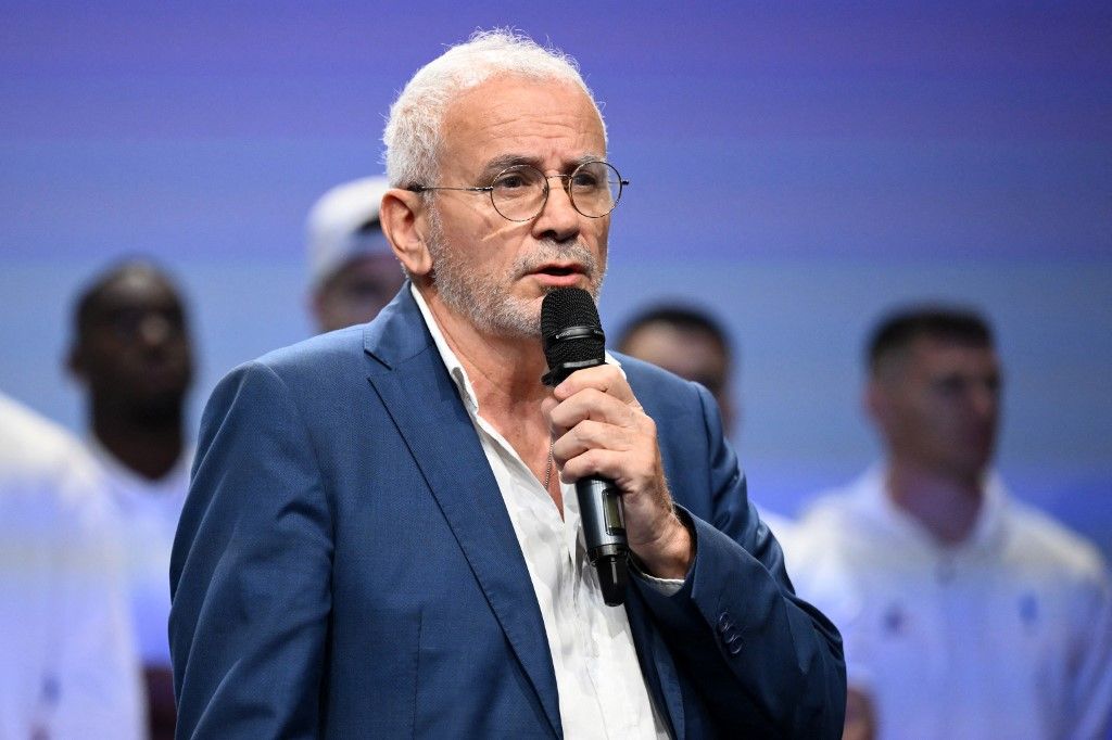 President of French Federation, Philippe Bana (FRA) during a Mens Handball press conference prior to the Olympic Games Paris 2024, at Club France, La Grande Halle de la Villette, in Paris, France, on July 22, 2024, Photo Philippe Millereau / KMSP (Photo by MILLEREAU Philippe / KMSP via AFP)