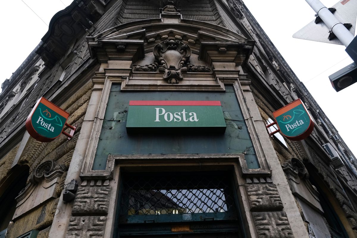 Exterior view of Hungarian Post office in Budapest, Hungary on December 22,  2022.