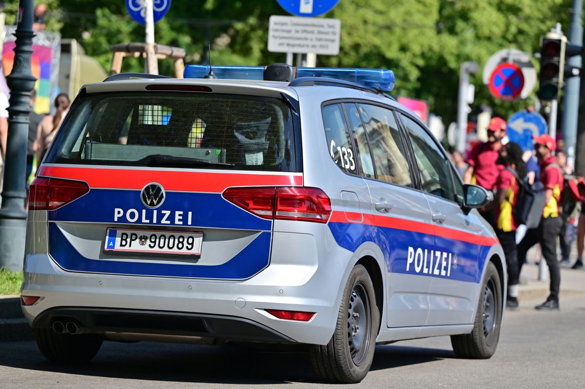 Vienna, Austria - 17 06 2023 - Police vehicle at a large demonstration (rainbow parade)