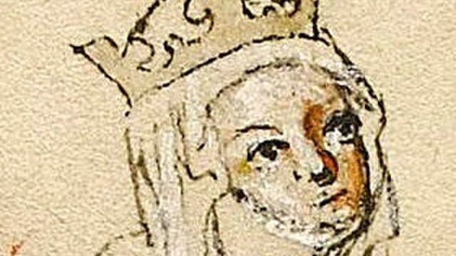 Merániai Gertrúd a Hedvig Kódexben. forrás: Wikimedia Commons.