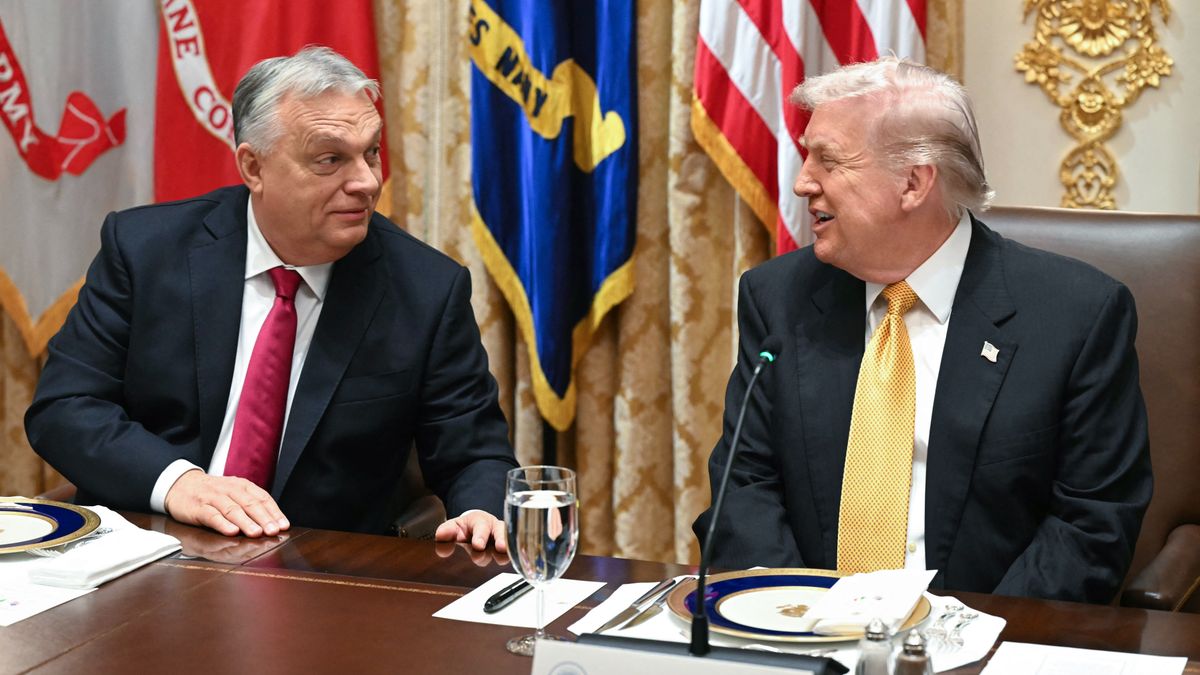 (FILES) US President Donald Trump (R) and Hungarian Prime Minister Viktor Orban meet in the Cabinet Room of the White House in Washington, DC on November 7, 2025. With four months to go until key Hungarian elections, mounting public outrage over perceived inaction on child abuse allegations in state-run institutions is shrinking Prime Minister Viktor Orban's chances to hold onto power. That scandal has shaken the nationalist leader's tight grip on power and helped fuel the rise of Hungarian opposition leader Peter Magyar, a former government insider. (Photo by SAUL LOEB / AFP)