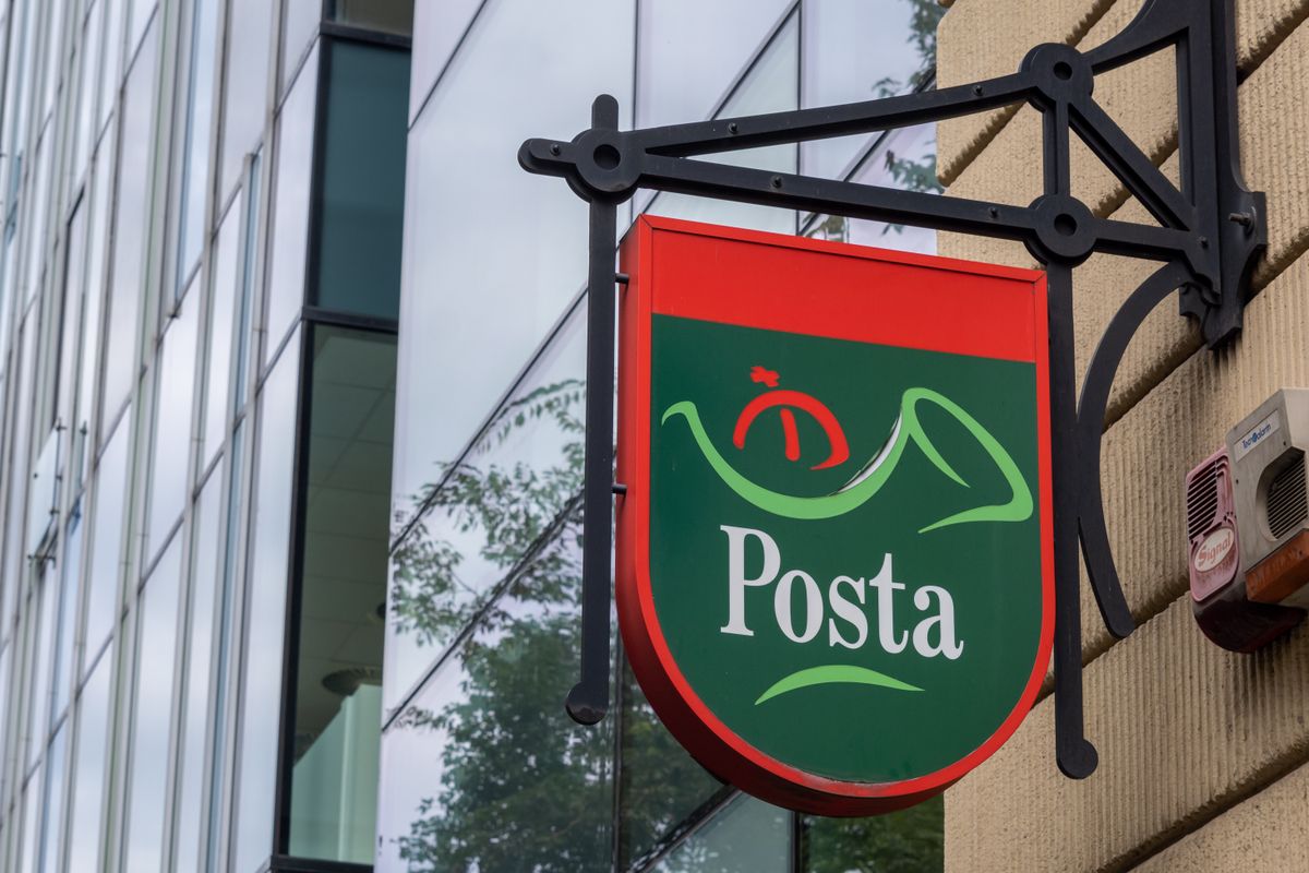 Budapest, Hungary - 2 September 2022: Logo of Hungarian Post (Magyar Posta)