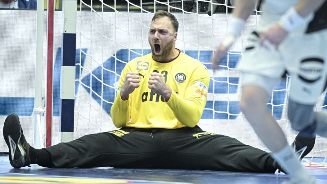 Andreas Wolff bravúrjai is kellettek a német válogatott továbbjutásához a férfi kézilabda Eb-n15 January 2026, Denmark, Herning: Handball: European Championship, Germany - Austria, preliminary round, Group A, match day 1, Jyske Bank Boxing. Germany's goal