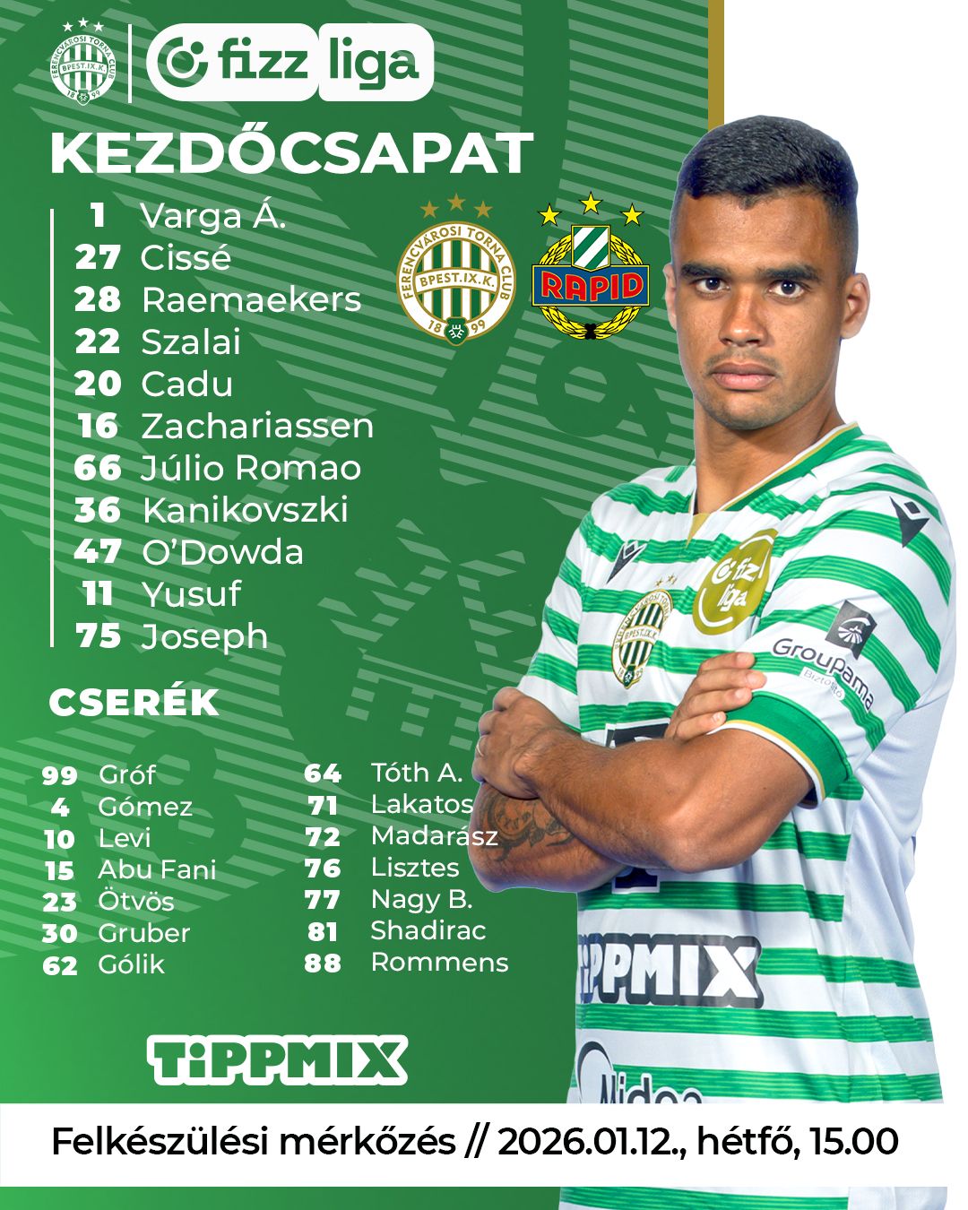 Ezzel a kezdőcsapattal szállt harcba az FTC a második 2026-os felkészülési mérkőzésén