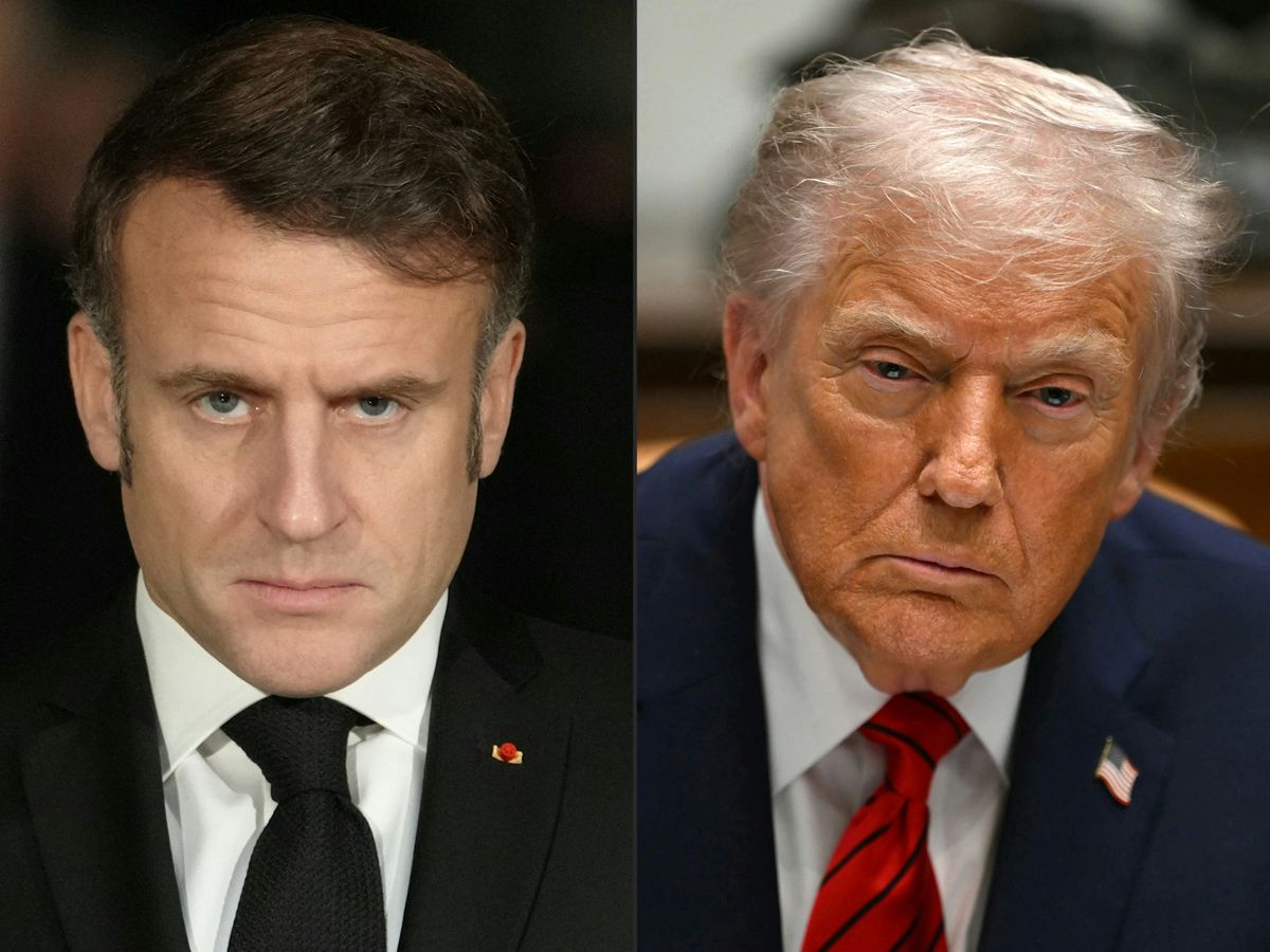 (COMBO) This combination of file photographs created on January 18, 2026 shows France's President Emmanuel Macron looking on as he takes part in a ceremony at the Memorial de la Shoah, the Holocaust museum in Paris on January 27, 2025 (L) and US President Donald Trump as he takes part in a roundtable discussion in the Roosevelt Room of the White House in Washington, DC, on December 10, 2025. France's President Emmanuel Macron, who will be "in contact with his European counterparts throughout the day", will call for the "activation of the EU's anti-coercion instrument" if Donald Trump's threats of customs surcharges are carried out, his entourage said on January 18, 2026. (Photo by Thibault Camus and ANDREW CABALLERO-REYNOLDS / various sources / AFP)