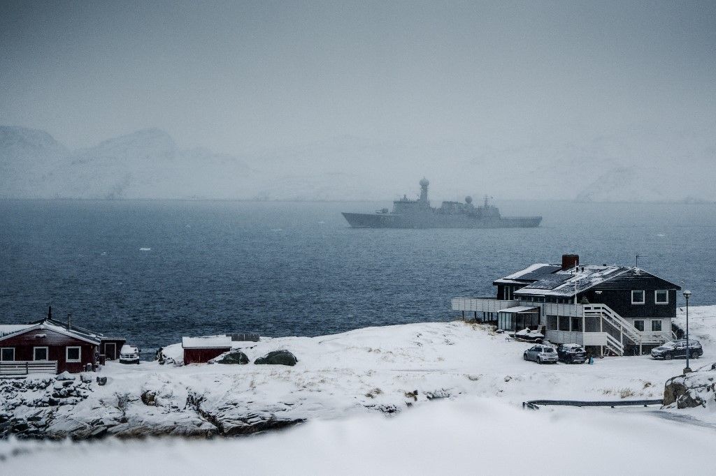 The Danish Navy's inspection ship HDMS Vaedderen sails off Nuuk, Greenland, Sunday, January 18, 2026. The Danish Defense is increasing the level of activity in and around Greenland in close cooperation with NATO allies... (Photo: Mads Claus Rasmussen/Ritzau Scanpix) (Photo by Mads Claus Rasmussen / Ritzau Scanpix via AFP)