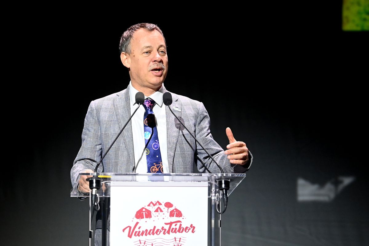 Budapest, 2026. január 28.
Révész Máriusz aktív Magyarországért felelős államtitkár beszédet mond a VIII. Vándortábor Konferencián a budapesti Eiffel Műhelyházban 2026. január 28-án.
MTI/Soós Lajos