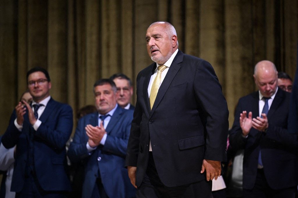 Bulgaria centre-right GERB party head and former prime minister Boyko Borisov attends a pre-election meeting with supporters in Veliko Tarnovo on October 23, 2024, ahead of the country's general election. (Photo by Nikolay DOYCHINOV / AFP) / The erroneous mention[s] appearing in the metadata of this photo by Nikolay DOYCHINOV has been modified in AFP systems in the following manner: [2024] instead of [2027]. Please immediately remove the erroneous mention[s] from all your online services and delete it (them) from your servers. If you have been authorized by AFP to distribute it (them) to third parties, please ensure that the same actions are carried out by them. Failure to promptly comply with these instructions will entail liability on your part for any continued or post notification usage. Therefore we thank you very much for all your attention and prompt action. We are sorry for the inconvenience this notification may cause and remain at your disposal for any further information you may require.