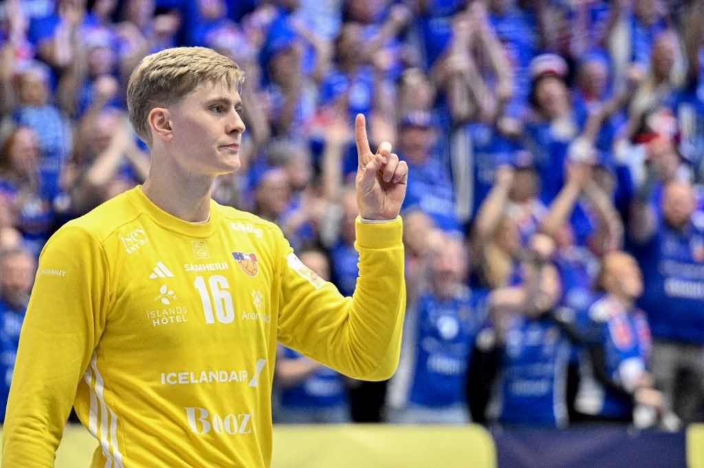 Iceland's goalkeeper Viktor Gísli Hallgrímsson during the 2026 EHF European Men's Handball Championship (the EHF Euro 2026) match between Hungary and Iceland at Kristianstad Arena, in Kristianstad, Sweden, on January 20, 2026.
Photo: Johan Nilsson / TT / Code 50090 (Photo by JOHAN NILSSON / TT News Agency via AFP)