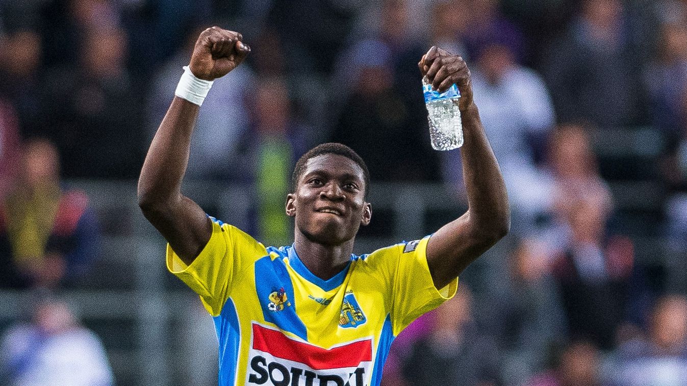 Elton Acolatse
Westerlo's Elton Acolatse celebrates after winning the Jupiler Pro League match between RSC Anderlecht and KVC Westerlo, in Anderlecht, Brussels, Sunday 25 September 2016, on the day 8 of the Belgian soccer championship. BELGA PHOTO LAURIE 