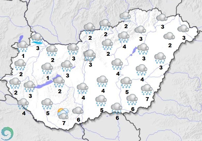 Csütörtökön országszerte eső várható (Forrás: HungaroMet)