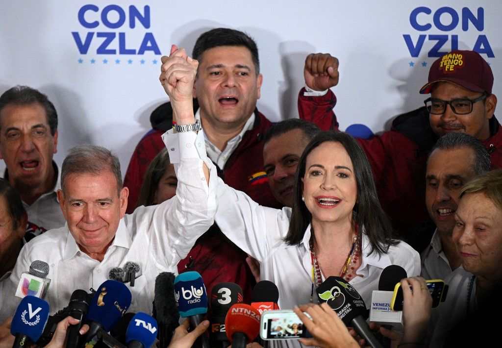 María Corina Machado a venezuelai ellenzék vezetője és a 2024-es választáson helyére lépő Edmundo González