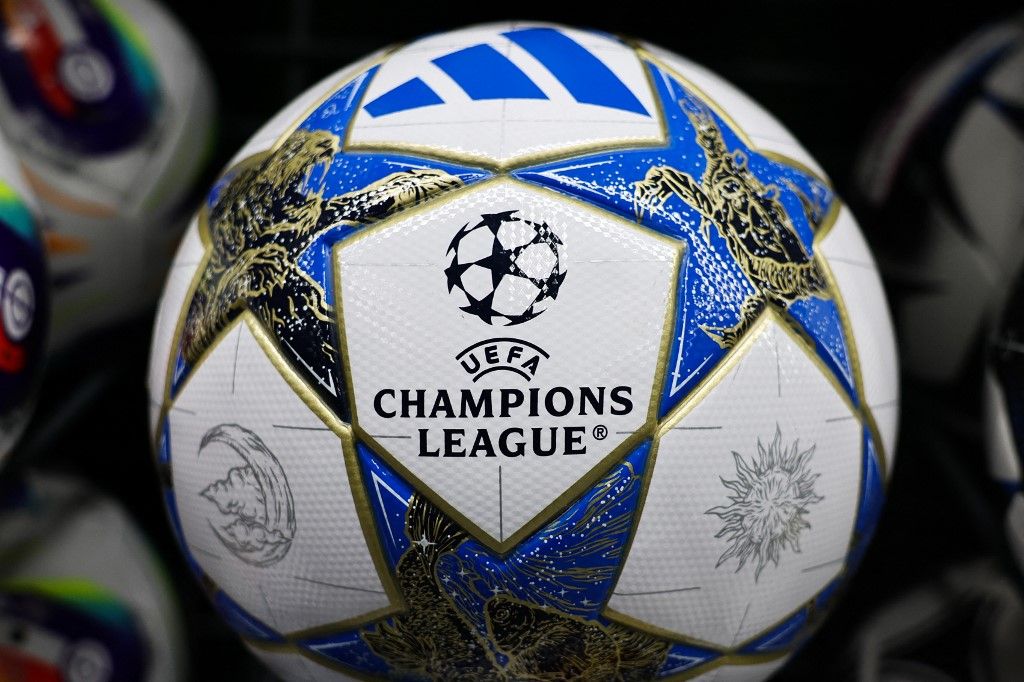 Adidas UEFA Champions League ball is seen at the store in this illustration photo taken in Krakow, Poland on October 1, 2025. (Photo by Jakub Porzycki/NurPhoto) (Photo by Jakub Porzycki / NurPhoto via AFP)