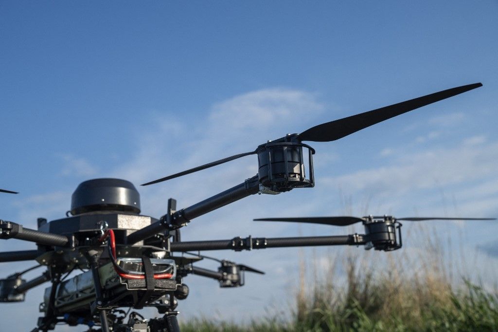 DNIPRO REGION, UKRAINE - MAY 21: A view of a Vampire and Kamikaze BC drone used by the 59th Brigade during tests before deployment to the frontline in Dnipro, Ukraine on May 21, 2025. Jose Colon / Anadolu (Photo by JOSE COLON / Anadolu via AFP)