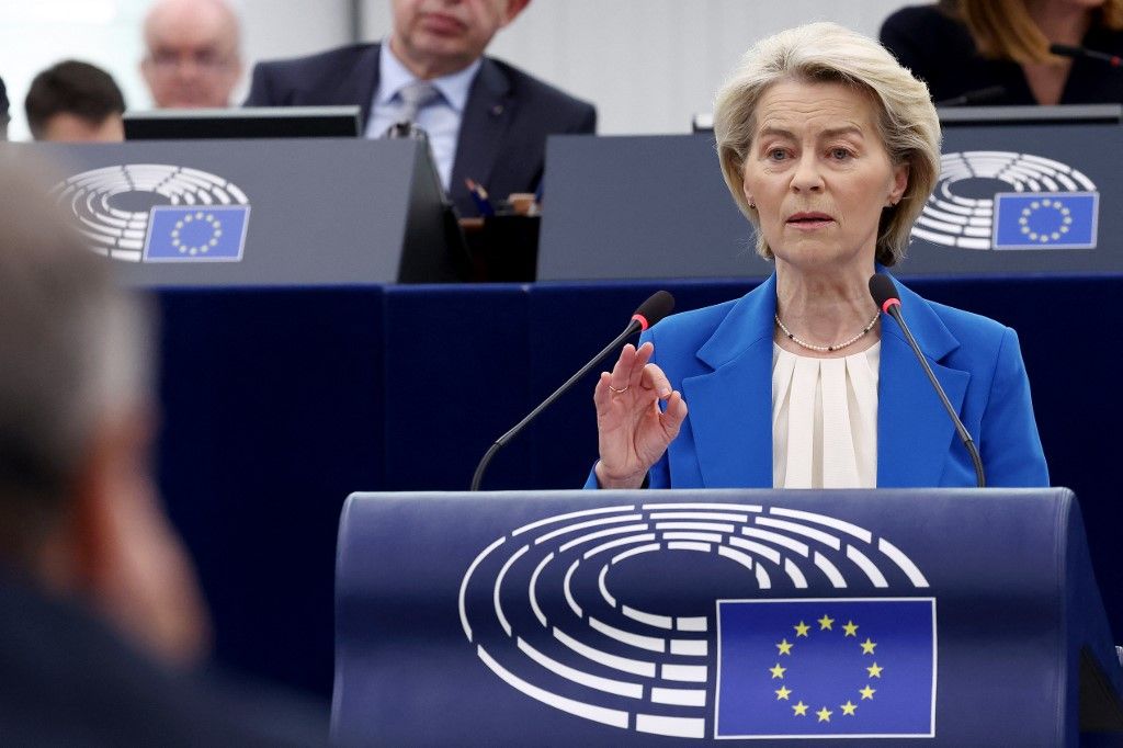 Ursula von der Leyen: Európa biztonsága és függetlensége szempontjából kulcsfontosságú Ukrajna (Fotó: AFP / FREDERICK FLORIN)