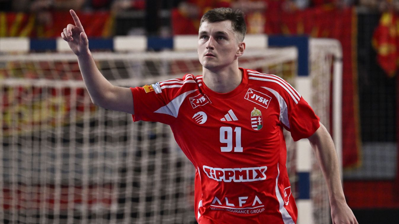 Varasd, 2025. január 15.
Imre Bence a férfi kézilabda-világbajnokság D csoportjának első fordulójában játszott Magyarország - Észak-Macedónia mérkőzésen Varasdon, a Varazdin Arenában 2025. január 15-én.