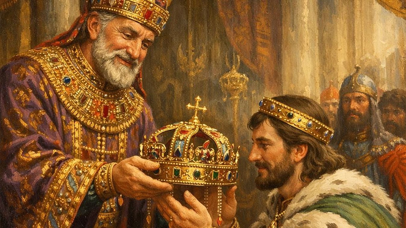 Géza megkapja a koronát a bizánci császártól