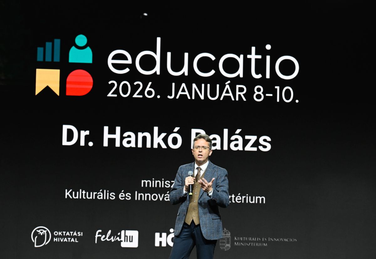 Budapest, 2026. január 8.
Hankó Balázs kultúráért és innovációért felelős miniszter beszédet mond a 26. Educatio Nemzetközi Oktatási Szakkiállítás megnyitóján a budapesti Hungexpón 2026. január 8-án.
MTI/Bruzák Noémi