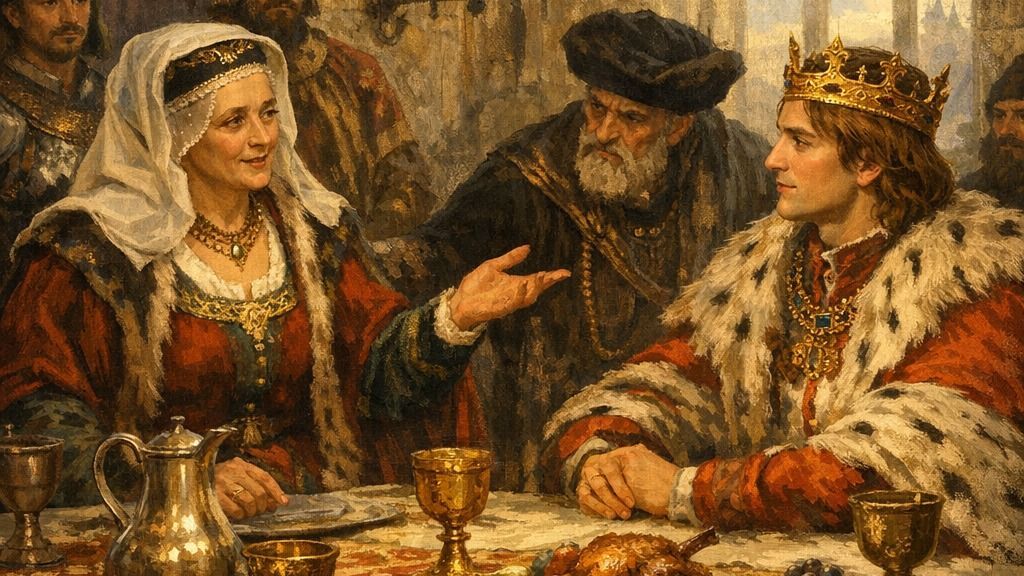 Hunyadi László édesanyja, Szilágyi Erzsébet vendégül látja V. Lászlót