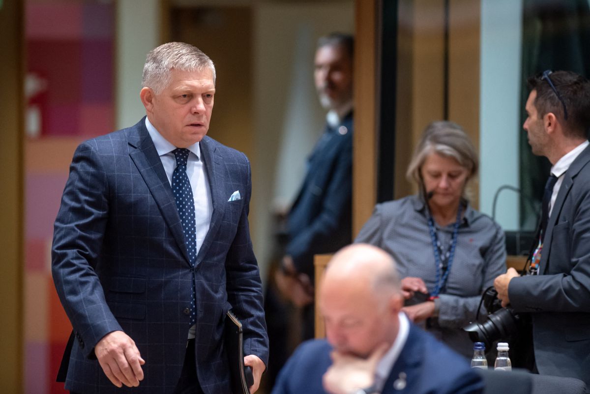 BRUSSELS Prime Minister of the Slovak Republic Robert Fico at the European summit. The summit will discuss, among other things, the sanctions package against Russia and the European Commission's roadmap for defensive preparedness. ANP JONAS ROOSENS netherlands out - belgium out (Photo by JONAS ROOSENS / ANP MAG / ANP via AFP)