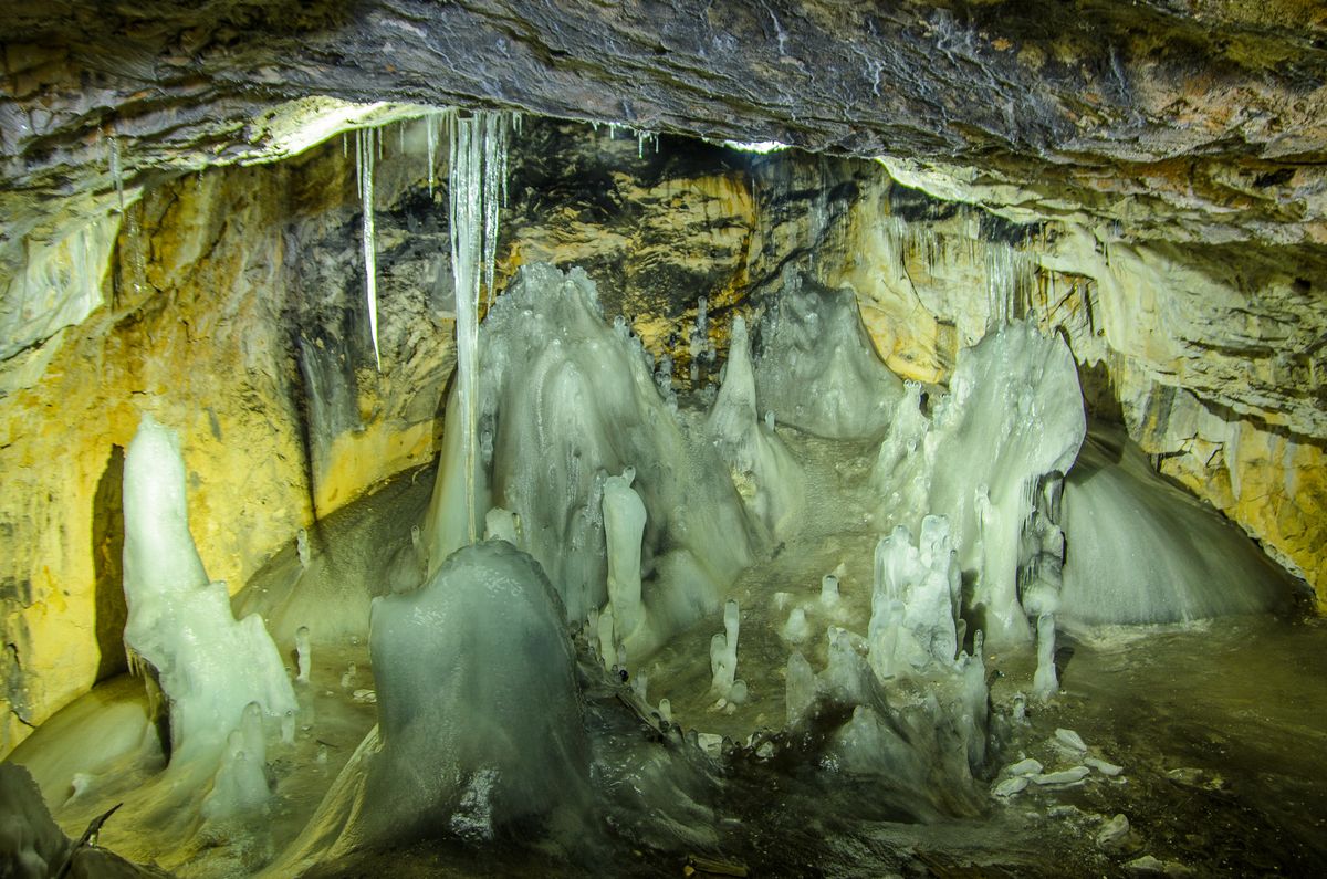 Underground glacier in Scarisoara cave, Apuseni mountains, Romania