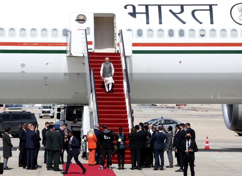 TEL AVIV, ISRAEL - FEBRUARY 25: Indian Prime Minister Narendra Modi arrives at Ben-Gurion Airport for an official visit in Tel Aviv, Israel on February 25, 2026. Gideon Markowicz / Anadolu (Photo by GIDEON MARKOWICZ / Anadolu via AFP)