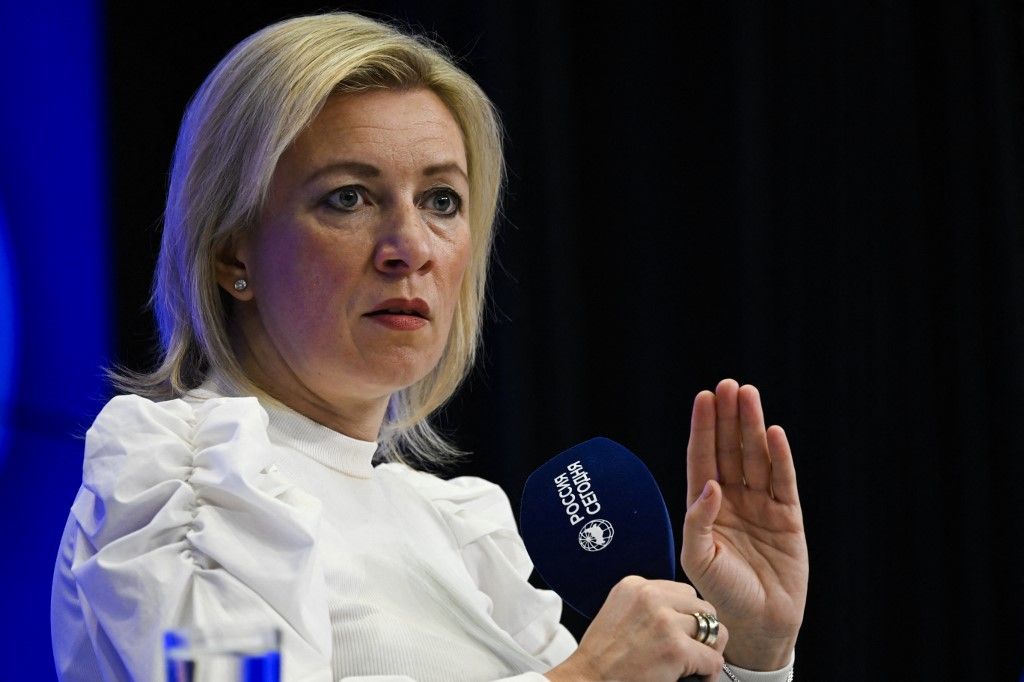 MOSCOW, RUSSIA - NOVEMBER 01: Russian Foreign Ministry Spokesperson Maria Zaharova delivers a speech as she attends the Media Forum of the Commonwealth of Independent States (CIS) Countries in Moscow, Russia on November 01, 2023. Sefa Karacan / Anadolu (Photo by SEFA KARACAN / Anadolu via AFP)