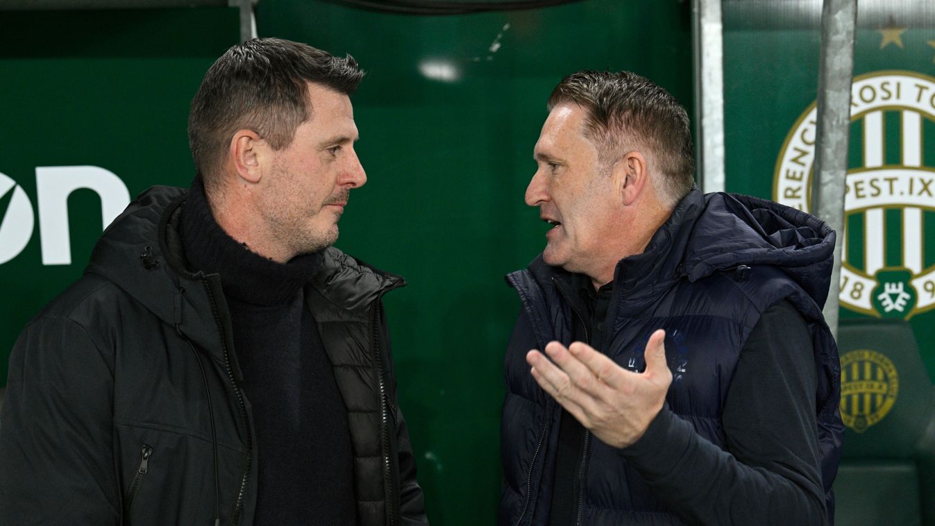 NB I 
Budapest, 2026. január 25.
Borbély Balázs, a Győr (b) és Robbie Keane, a Ferencváros vezetőedzője a labdarúgó Fizz Liga 19. fordulójában játszott Ferencvárosi TC - ETO FC Győr mérkőzésen a Groupama Arénában 2026. január 25-én.
MTI/Purger Tamás