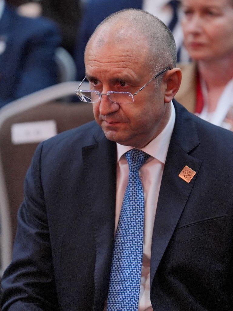 ANTALYA, TURKIYE - MARCH 01: Bulgarian President Ruman Radev attends the opening ceremony of the Antalya Diplomacy Forum (ADF) at NEST Congress and Exhibition Center in Antalya, Turkiye on March 01, 2024. Mustafa Ciftci / Anadolu (Photo by Mustafa Ciftci / Anadolu via AFP)