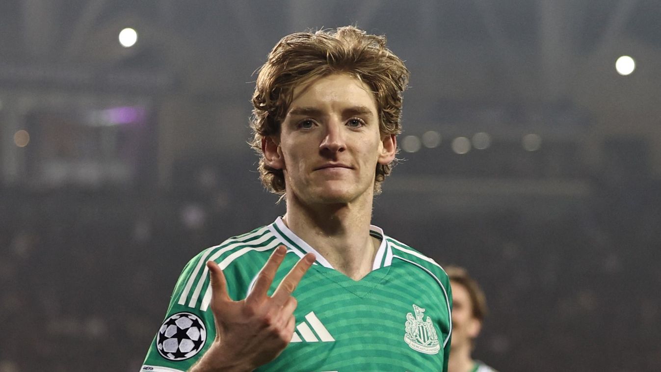 Anthony Gordon
Newcastle United's English midfielder #10 Anthony Gordon celebrates a goal during the UEFA Champions League knockout phase play-off first leg football match between Qarabag and Newcastle at the Tofiq Bahramov Republican Stadium in Baku on F