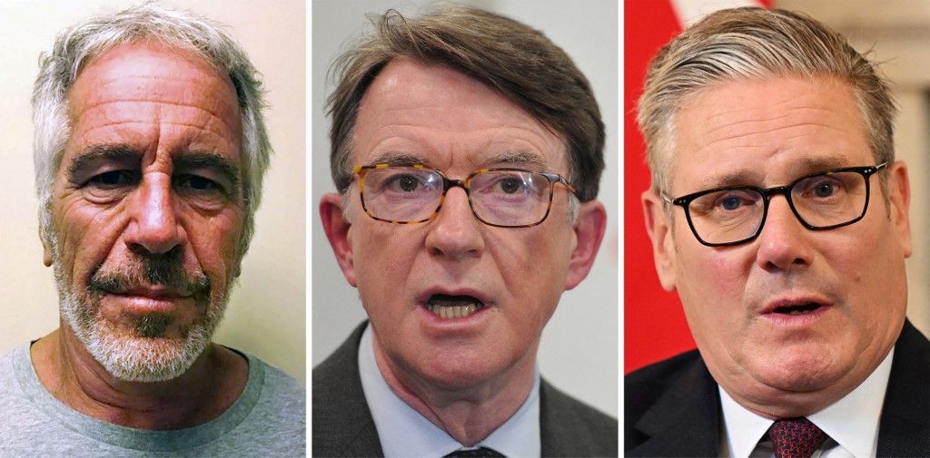 (COMBO) This combination of file photos created on February 5, 2026 shows an undated handout photo obtained July 11, 2019 courtesy of the New York State Sex Offender Registry showing Jeffrey Epstein (L); British Labour MP and former UK ambassador to the UD Peter Mandelson (C) speaking during a press conference in London on January 30, 2013; and Britain's Prime Minister Keir Starmer (R) inside 10 Downing Street in London on September 16, 2025. Britain's Prime Minister Keir Starmer said on February 4, 2026 he regretted appointing Peter Mandelson as US ambassador, as the UK leader faced growing pressure over fresh revelations about the politician's close ties to Jeffrey Epstein. (Photo by New York State Sex Offender Registry / AFP) / - NO Marketing campaign / ---- PHOTO OF JEFFREY EPSTEIN ----- EDITORS NOTE --- RESTRICTED TO EDITORIAL USE - MANDATORY CREDIT "AFP PHOTO / New York State Sex Offender Registry " - NO MARKETING - NO ADVERTISING CAMPAIGNS - DISTRIBUTED AS A SERVICE TO CLIENTS / 