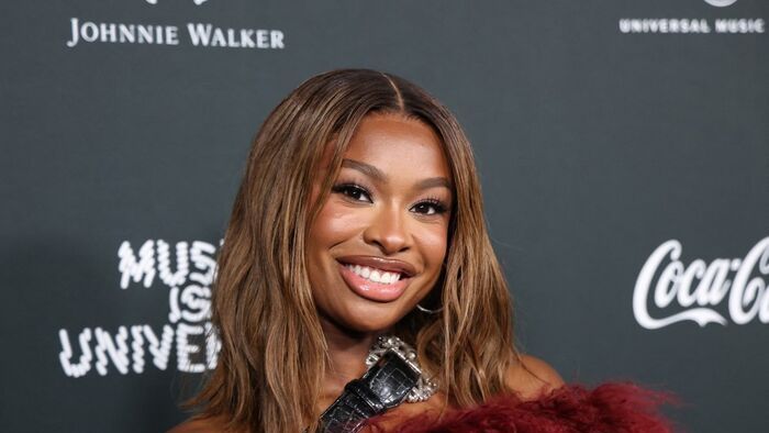 US singer-songwriter and actress Coco Jones attends Universal Music Group's Grammy after party at Nya Studios West in Los Angeles on February 1, 2026. (Photo by Michael Tran / AFP)