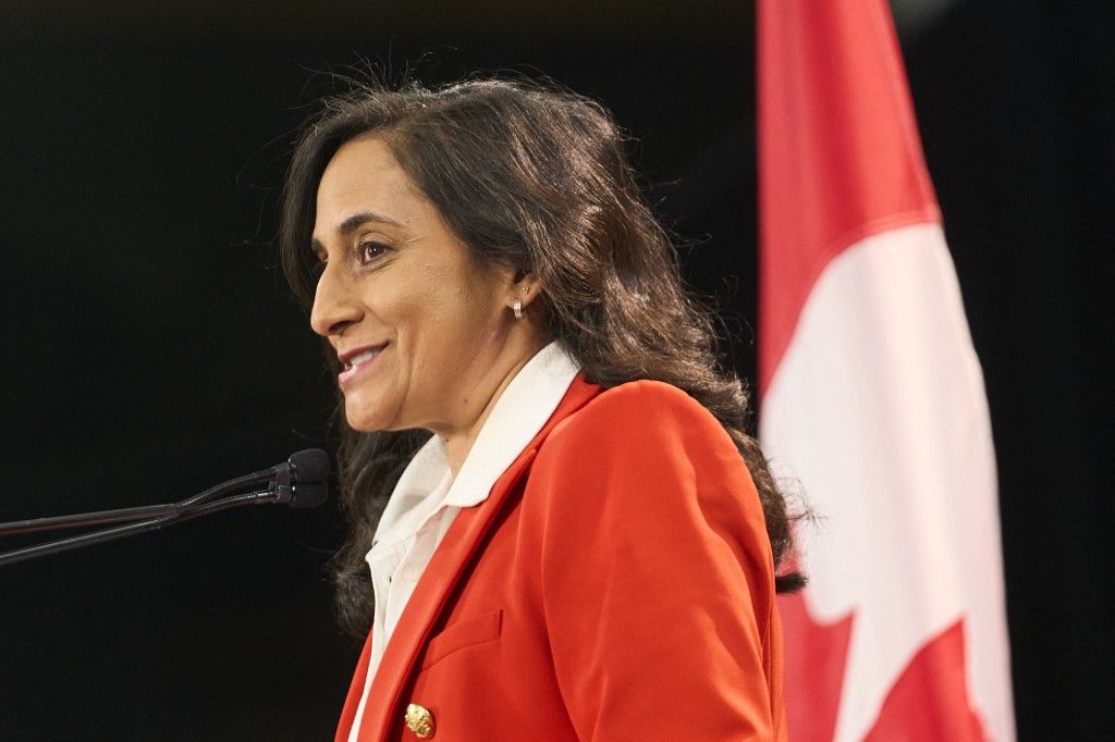 Canadian Foreign Minister Anita Anand speaks during a press conference following the G7 foreign ministers meeting in Niagara-on-the-Lake, Ontario, on November 12, 2025. (Photo by Geoff Robins / AFP)