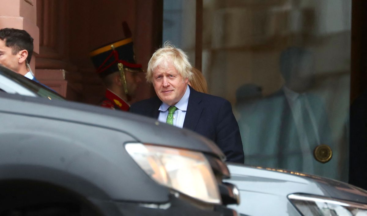Former British Prime Minister Boris Johnson leaves Casa Rosada Presidential Palace in Buenos Aires on October 14, 2024, after meeting Argentina's President Javier Milei. (Photo by AFP)