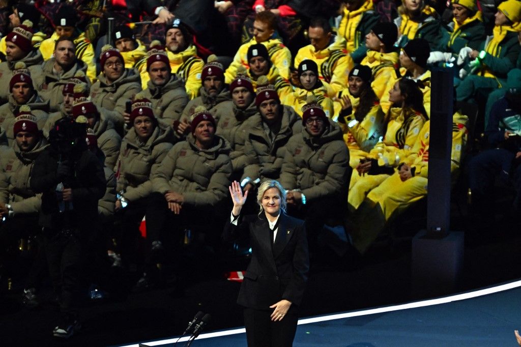 IOC President Kirsty Coventry pictured during the opening ceremony of the Milano Cortina 2026 Olympic Winter Games, on Friday 06 February 2026 in Milan, Italy. The XXV Winter Olympics take place from 6 to 22 February 2026 in Italy. BELGA PHOTO JASPER JACOBS (Photo by JASPER JACOBS / BELGA MAG / Belga via AFP)