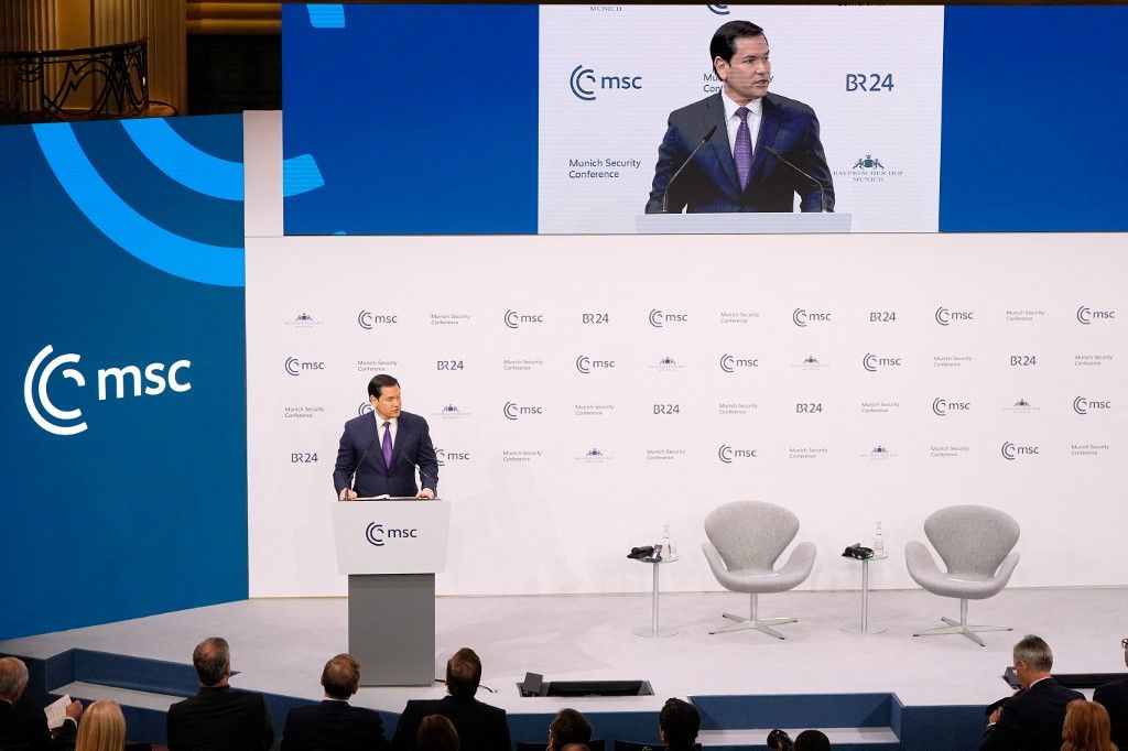 US Secretary of State Marco Rubio speaks during the 62nd Munich Security Conference (MSC) on February 14, 2026 in Munich, southern Germany. Heads of state and government as well as foreign and defence ministers from all over the world are expected to attend the security policy talks from February 13 to 15, 2026. (Photo by Alex Brandon / POOL / AFP)