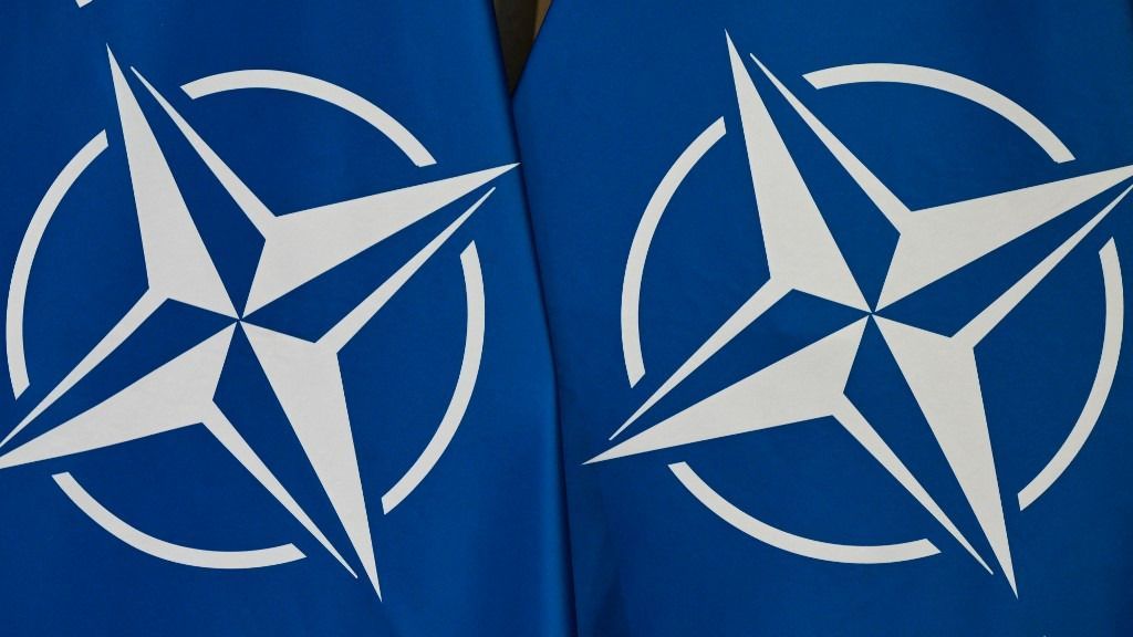 KRAKOW, POLAND  FEBRUARY 20:
NATO flags are seen at the venue of the E5 meeting of the Defence Ministers in Krakow, Poland, on February 20, 2026. (Photo by Artur Widak/NurPhoto) (Photo by Artur Widak / NurPhoto via AFP)