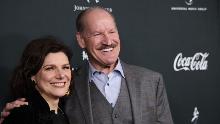 US american football coach Bill Cowher and his wife Veronica Stigeler attend Universal Music Group's Grammy after party at Nya Studios West in Los Angeles on February 1, 2026. (Photo by Michael Tran / AFP)