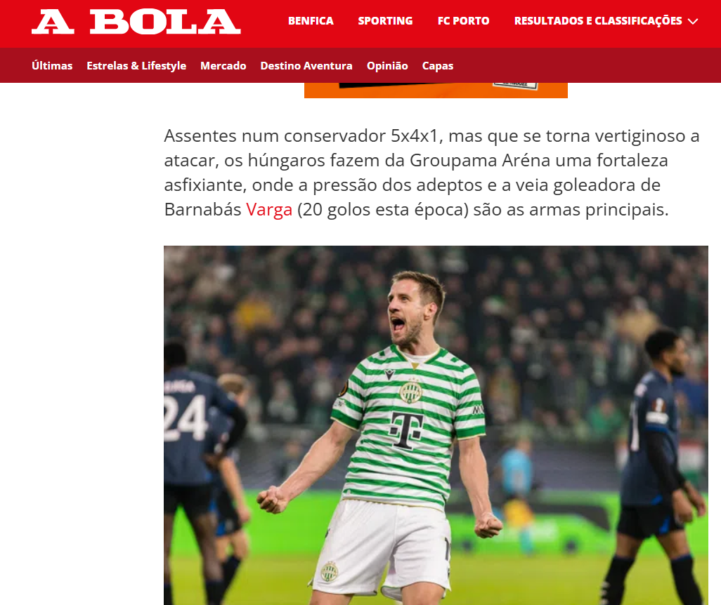 Mi tudjuk, hogy Varga Barnabás nem lesz veszélyes a Ferencváros színeiben a Braga kapujára...