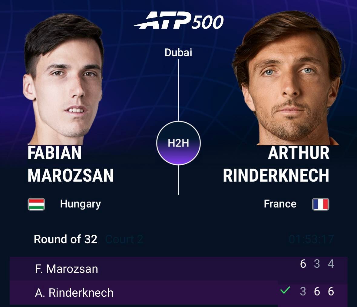 Dubaj most sem hozott szerencsét, Marozsán Fábián három szettben veszített