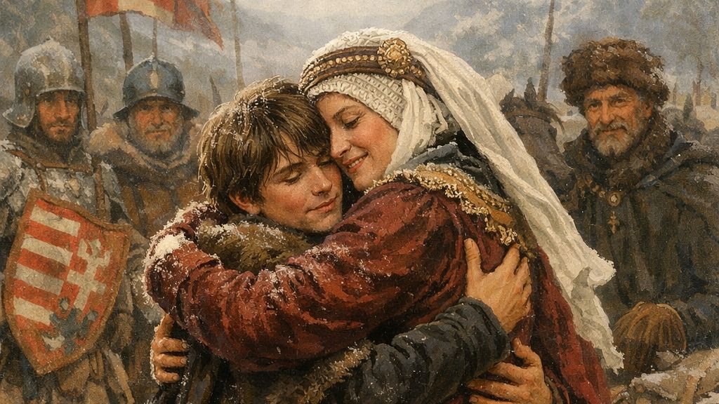 Szilágyi Erzsébet és fia, Mátyás, miután kiszabadult a fogságból