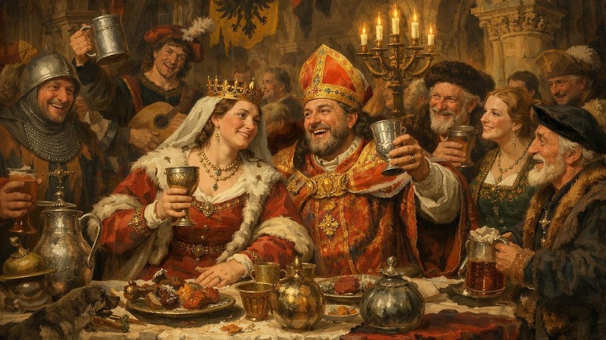 Merániai Bertold és Gertrúd mulatozik a magyar udvarban