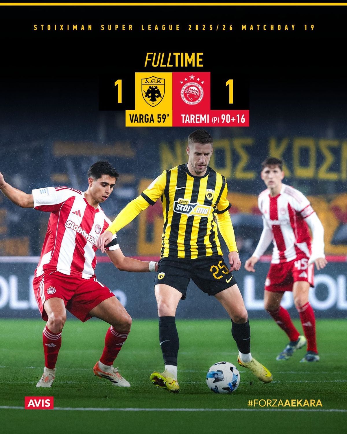 A görög bajnokságban Varga Barnabás főszereplő volt az AEK és az Olimpiakosz meccsén 